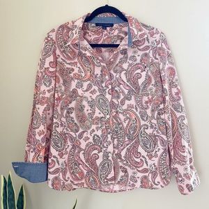 TOMMY HILFIGER PINK PEACH PAISLEY BUTTON DOWN SZ M